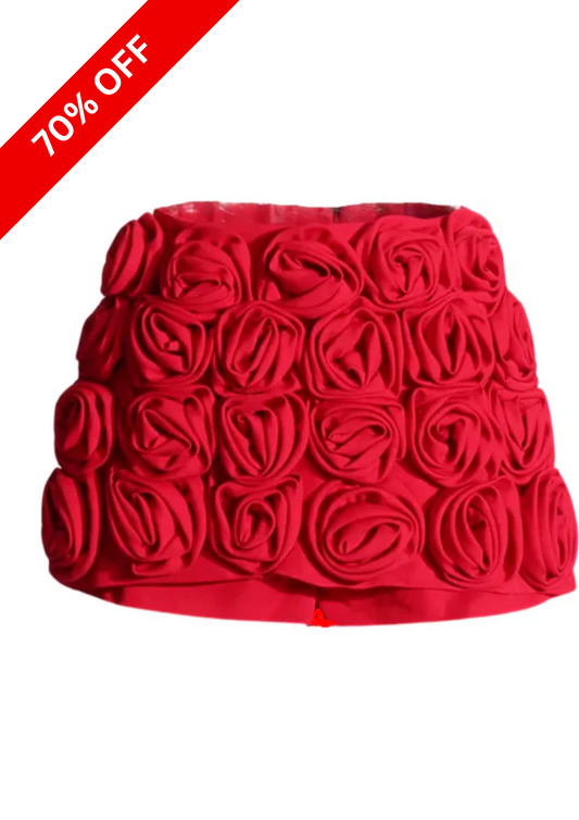 RED HIGH WAIST ROSE MINI SKIRT