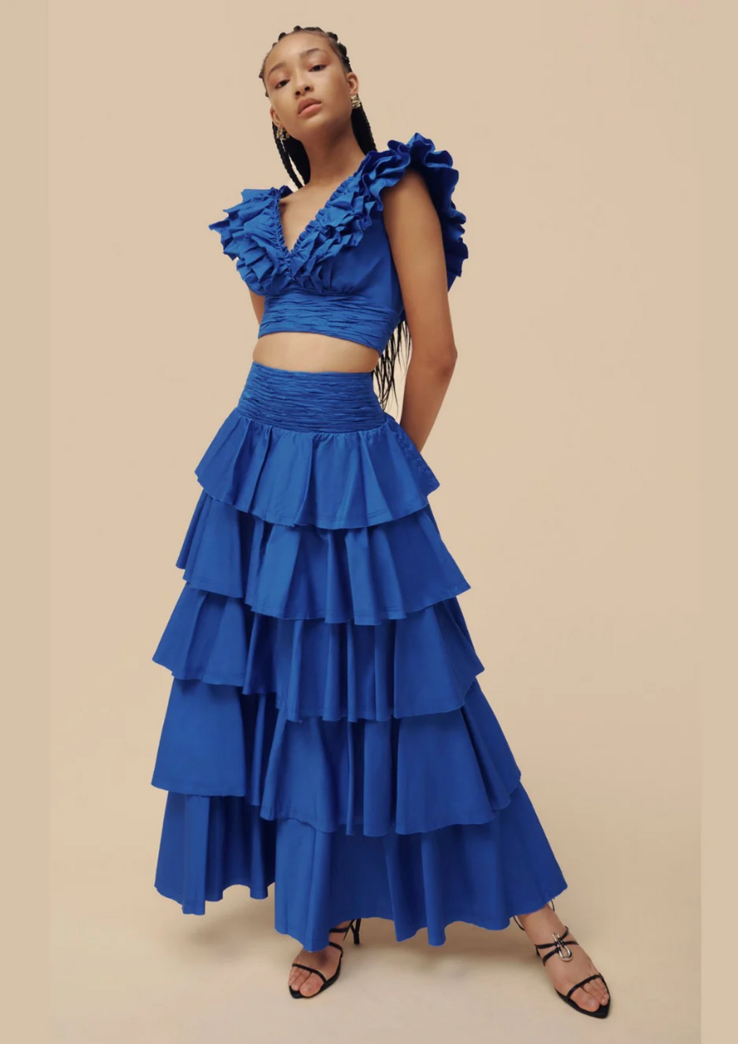 BLUE COTTON RUCHED CO-ORD