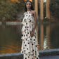 POLKA CASCADE RUFFLE MAXI DRESS