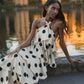 POLKA CASCADE RUFFLE MAXI DRESS