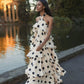POLKA CASCADE RUFFLE MAXI DRESS
