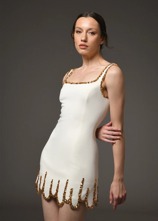 WHITE KEA EMBROIDERED MINI DRESS