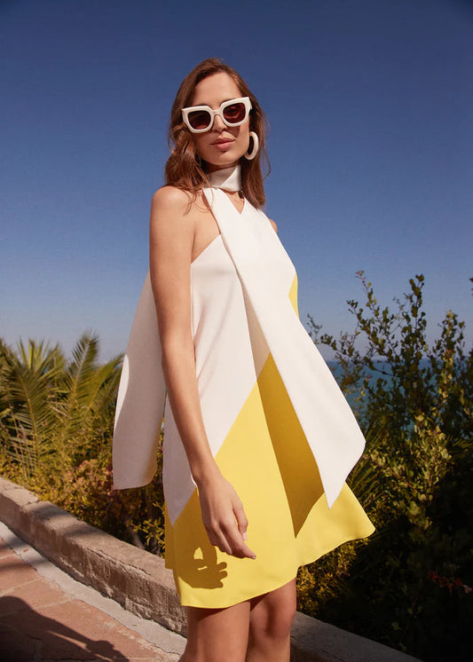 BUTTER YELLOW COLOR BLOCK DRESS