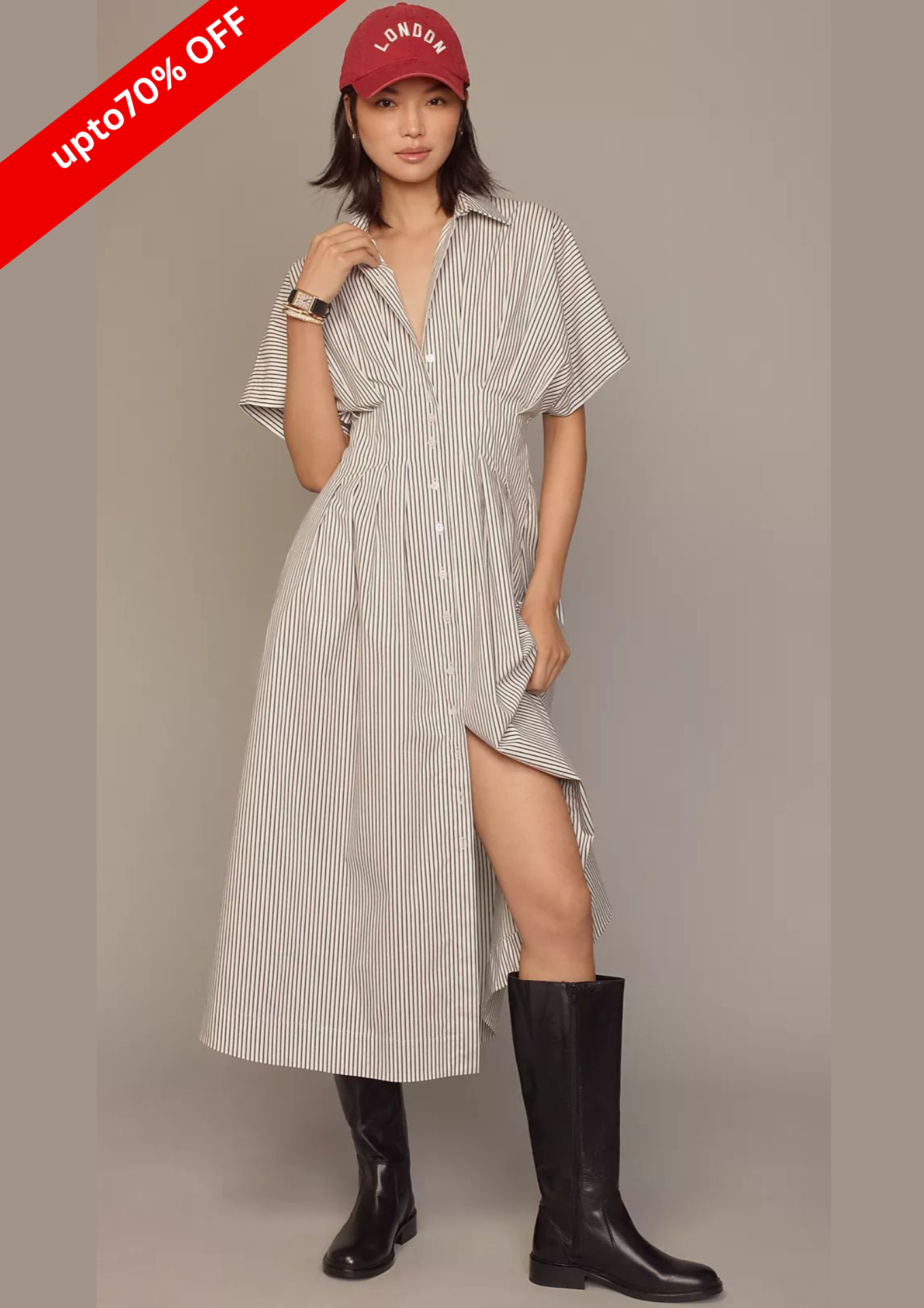 STRIPED TOBIE PLEATED WAIST DRESS