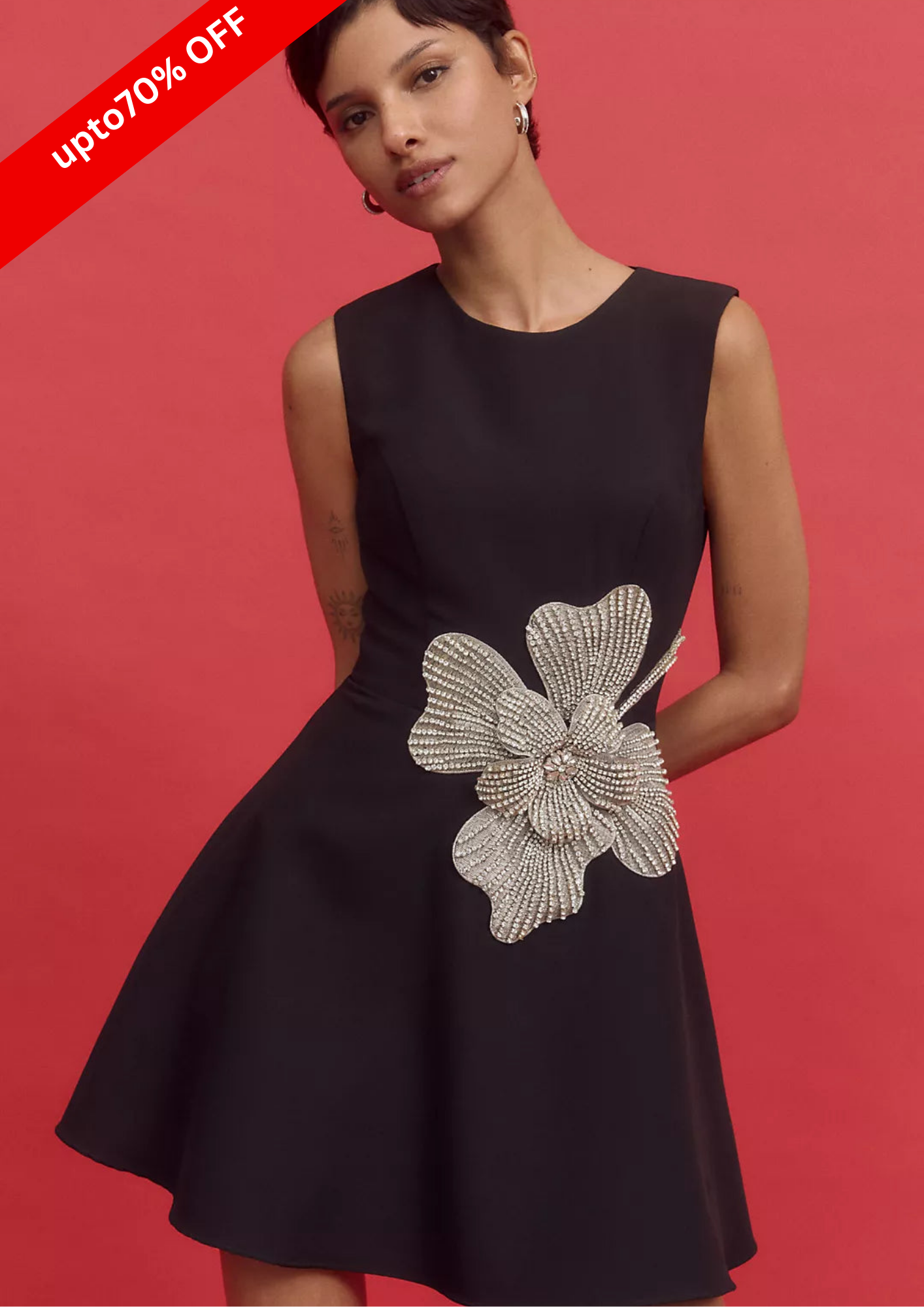 ROUND NECK CRYSTAL DETAIL DRESS