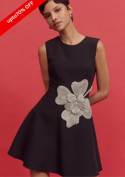 ROUND NECK CRYSTAL DETAIL DRESS