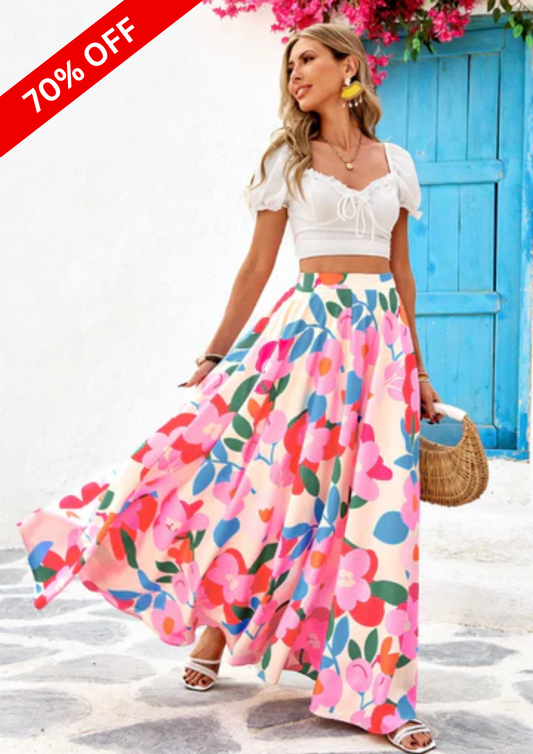 MULTICOLOR PINK FLORAL MAXI SKIRT