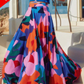 MULTICOLOR BLUE FLORAL PRINT MAXI SKIRT