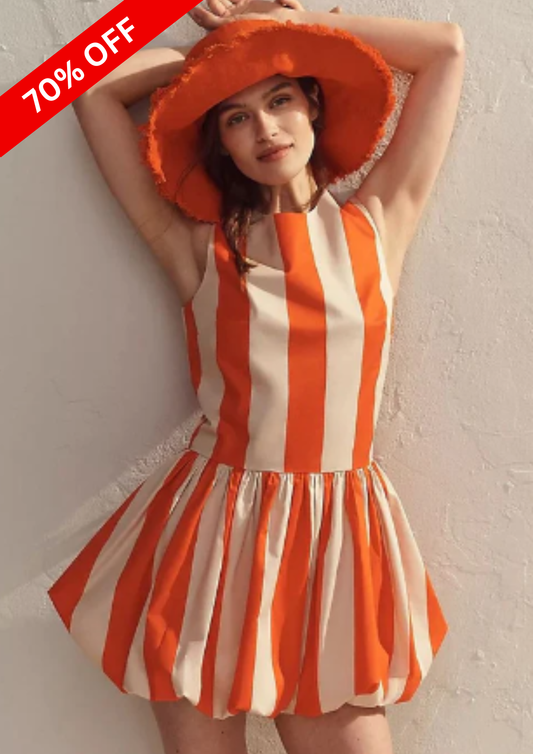 BUBBLE STRIPED CREAM ORANGE DRESS