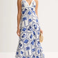 AZURE TILE PRINT FLOWY MAXI DRESS