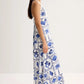 AZURE TILE PRINT FLOWY MAXI DRESS