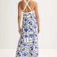 AZURE TILE PRINT FLOWY MAXI DRESS