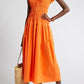 ORANGE SMOCKED BODICE COTTON DRESS