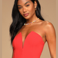 RED NOTCHED STRAPLESS BODYSUIT