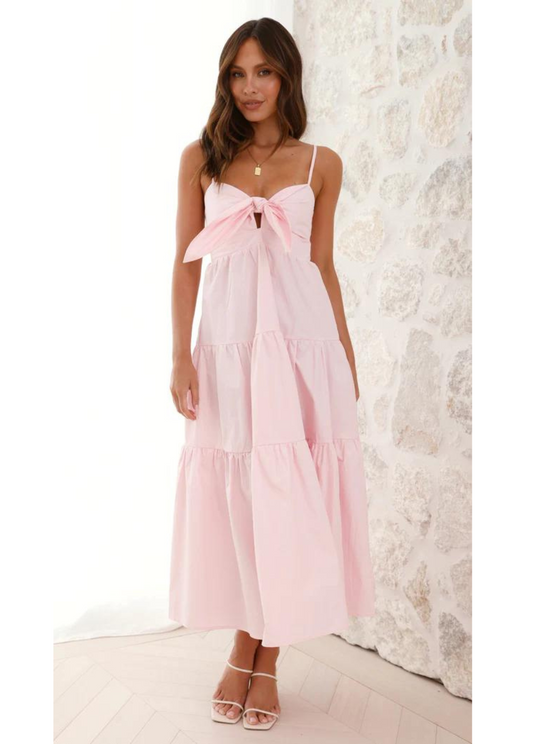 LIGHT PINK KNOT COTTON DRESS