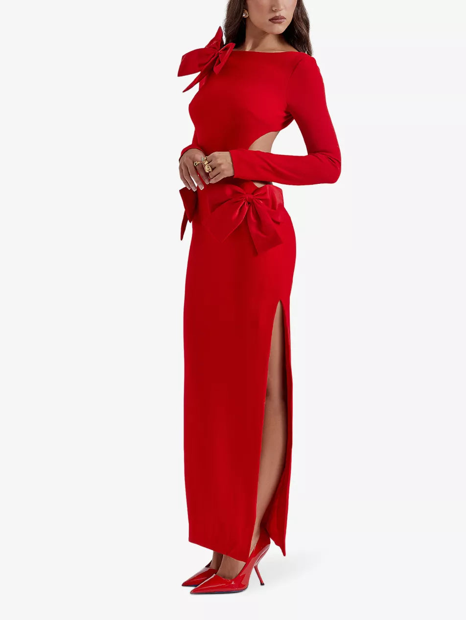 RED BOW MAXI DRESS