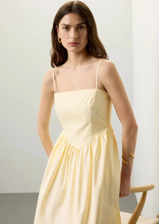 YELLOW CORSET MIDI DRESS