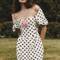 ROSE DETAIL POLKA DOT MINI DRESS