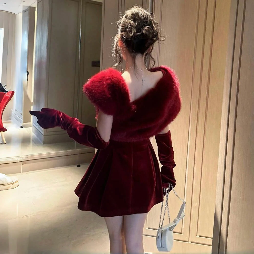 CHRISTMAS EVE FUR GLOVE DRESS