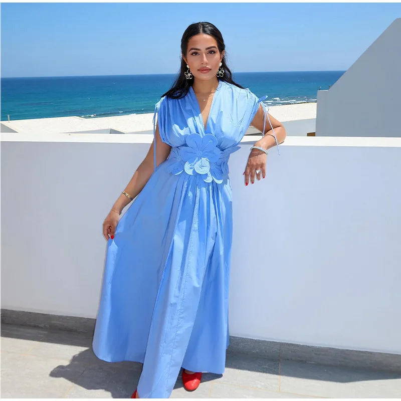 DREAMY BLUE FLOWER PATCH DRESS