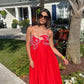 RED FISH EMBROIDERED MAXI DRESS