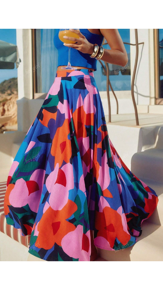 MULTICOLOR FLORAL PRINT MAXI SKIRT