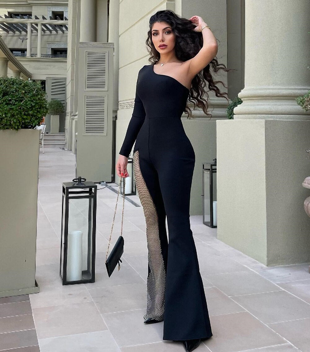 Long sleeve bandage jumpsuit on sale