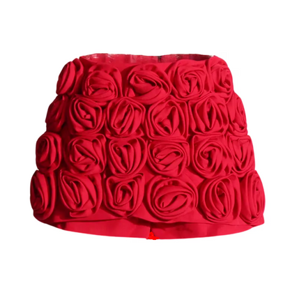 RED HIGH WAIST ROSE MINI SKIRT