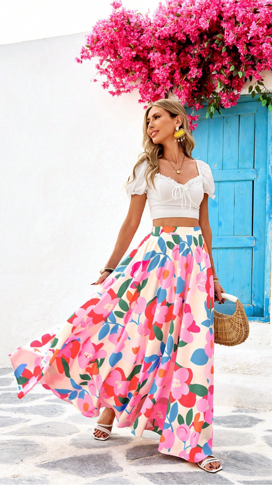 MULTICOLOR FLORAL MAXI SKIRT