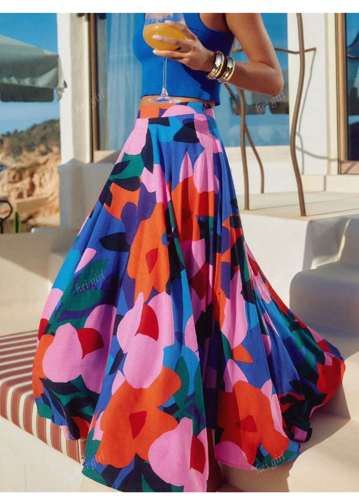 MULTICOLOR FLORAL PRINT MAXI SKIRT