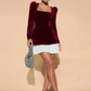PLEATED HEM VELVET FULL SLEEVE DRESS