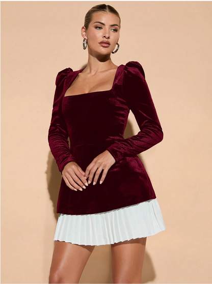 PLEATED HEM VELVET FULL SLEEVE CO-ORD