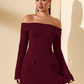BURGUNDY OFF SHOULDER DRESS WITH LONG SLEEVE
