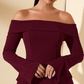 BURGUNDY OFF SHOULDER DRESS WITH LONG SLEEVE