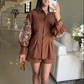 BROWN EMBROIDERED SLEEVE C0-ORD