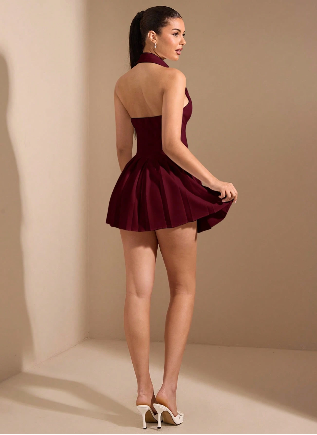 RELINAS CHERRY HALTER COLLAR DRESS