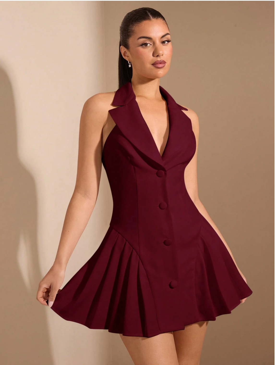 RELINAS CHERRY HALTER COLLAR DRESS