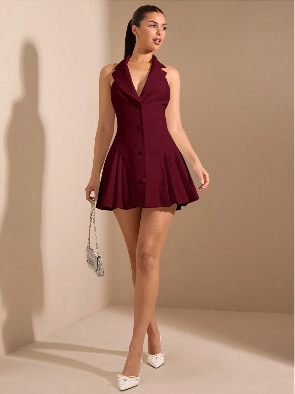 RELINAS CHERRY HALTER COLLAR DRESS