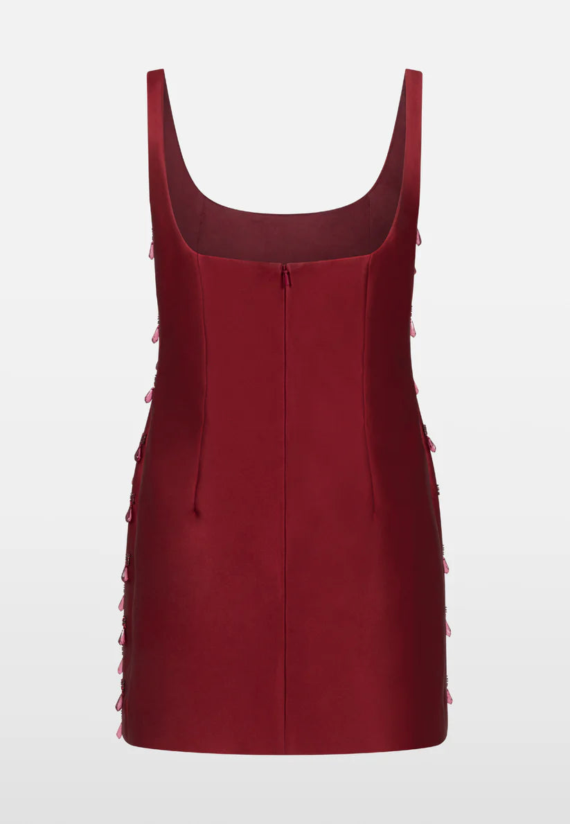 CRYSTAL DROP BURGUNDY MINI DRESS