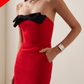 RED DRESS WITH BLACK BOW