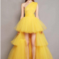 YELLOW MESH TULLE PLEATED BALL DRESS