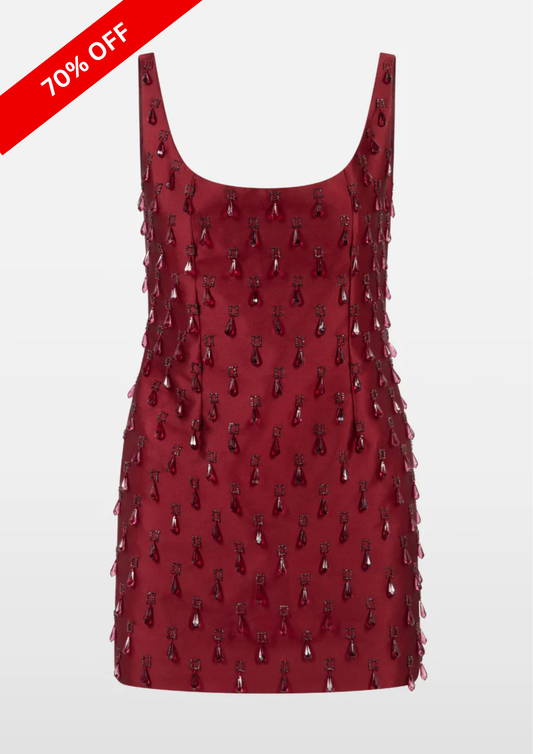 CRYSTAL DROP BURGUNDY MINI DRESS