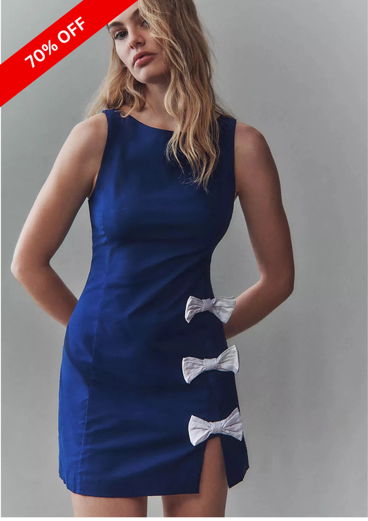 BOW DETAILING BLUE MINI DRESS
