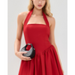 RED BASQUE WAIST MINI DRESS