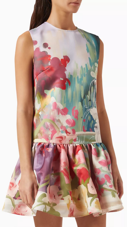 MULTICOLOR ABSTRACT PRINT DRESS