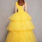 YELLOW MESH TULLE PLEATED BALL DRESS