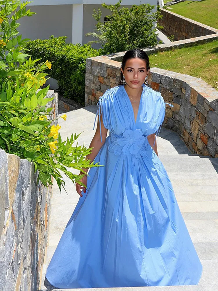 DREAMY BLUE FLOWER PATCH DRESS