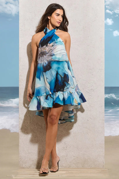 OCEAN BREEZE HALTER NECK DRESS