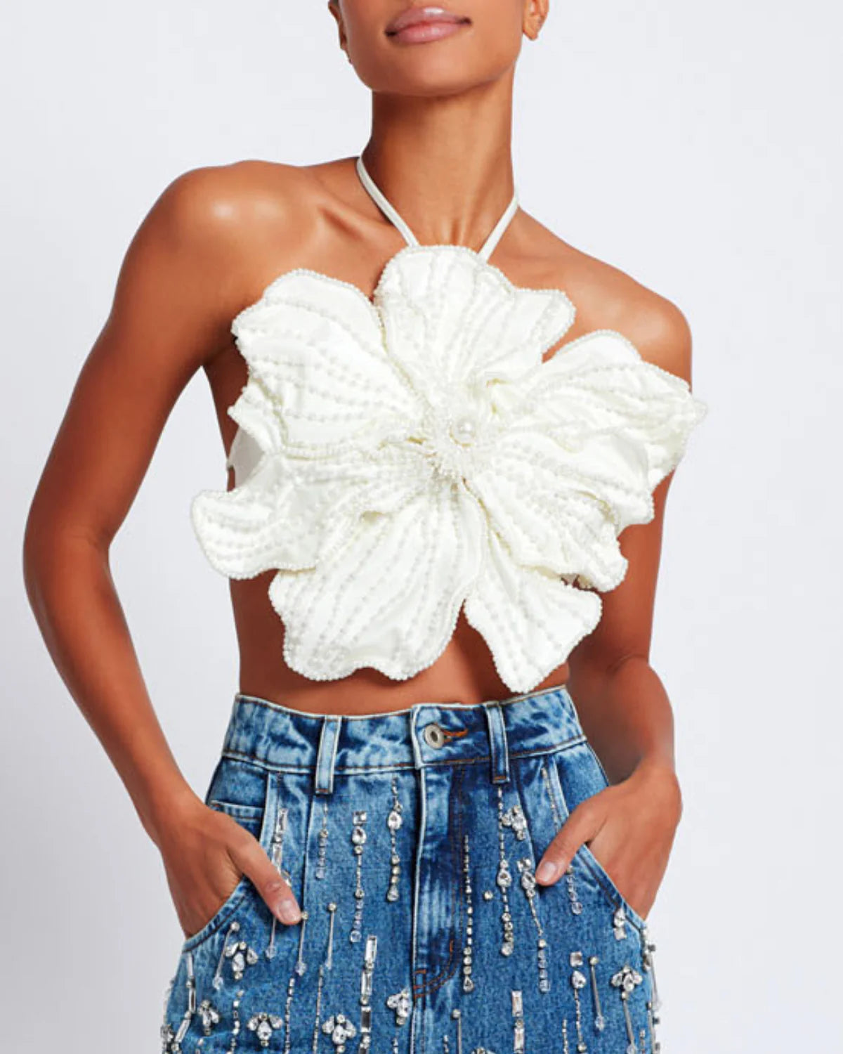 HAND BEADED FLOWER TOP