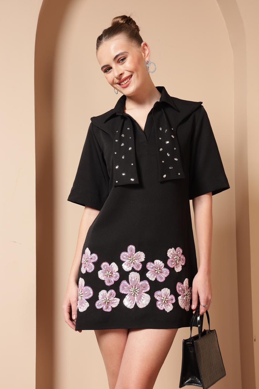 FLOWER PATCH EMBROIDERY DRESS